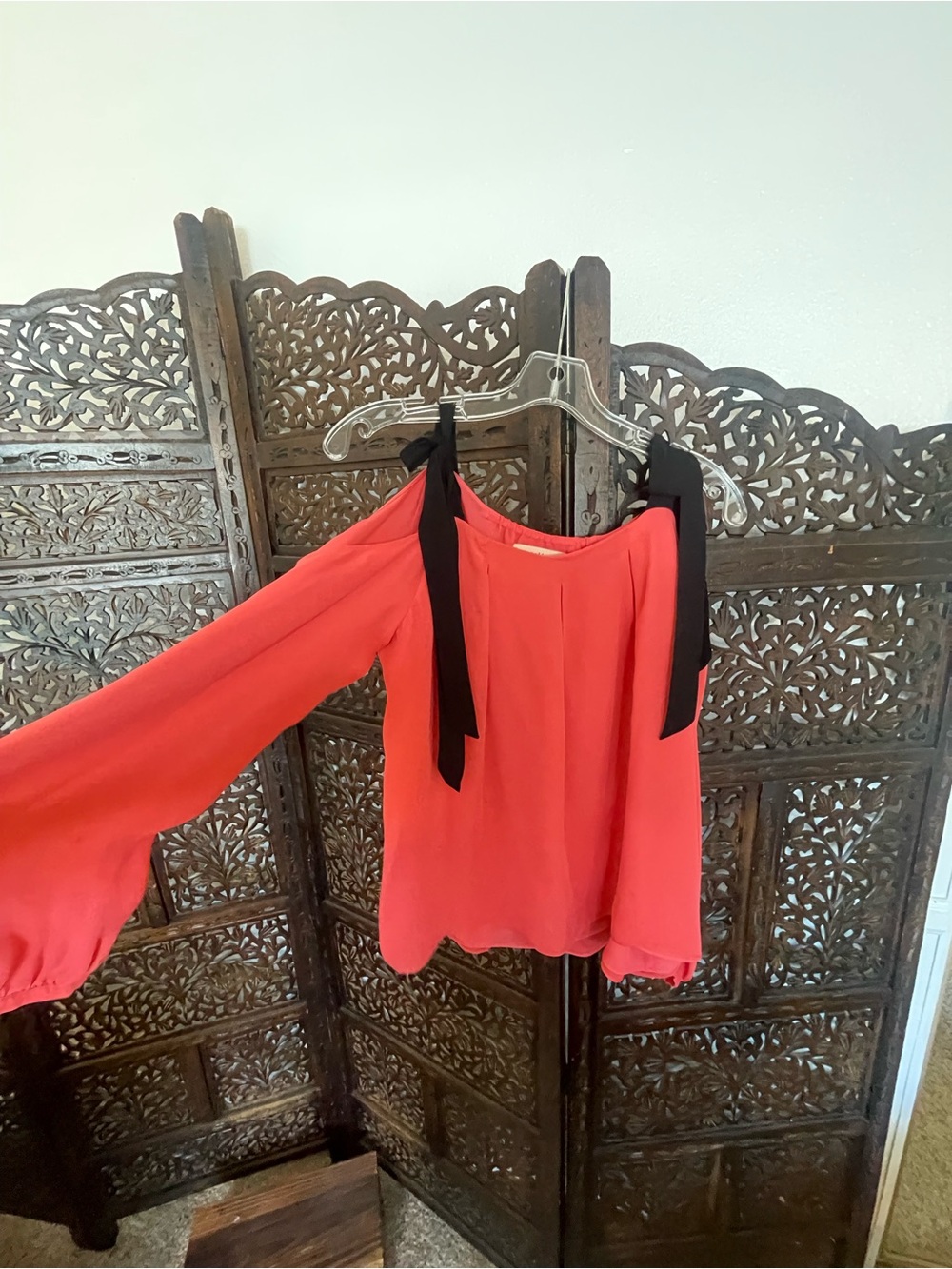 Adorable Women’s Coral Off-Shoulder Tie-Strap Blouse
